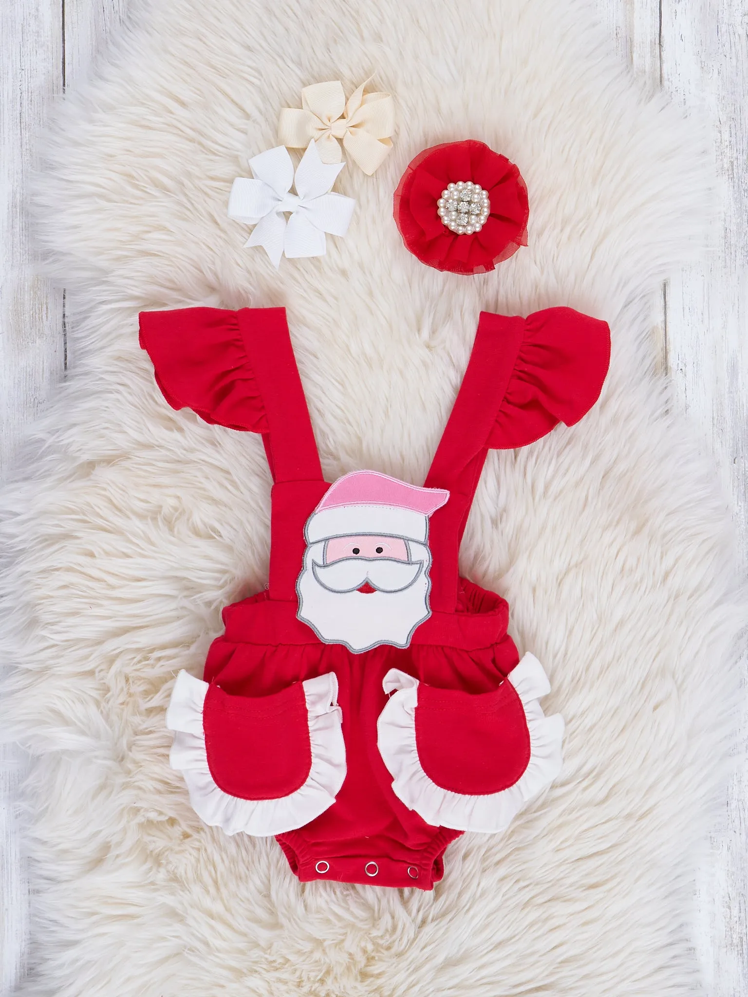 Red & White Striped Santa Overalls Bubble