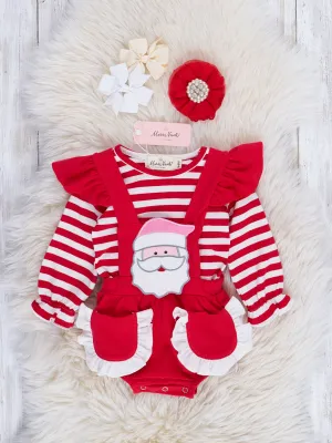 Red & White Striped Santa Overalls Bubble