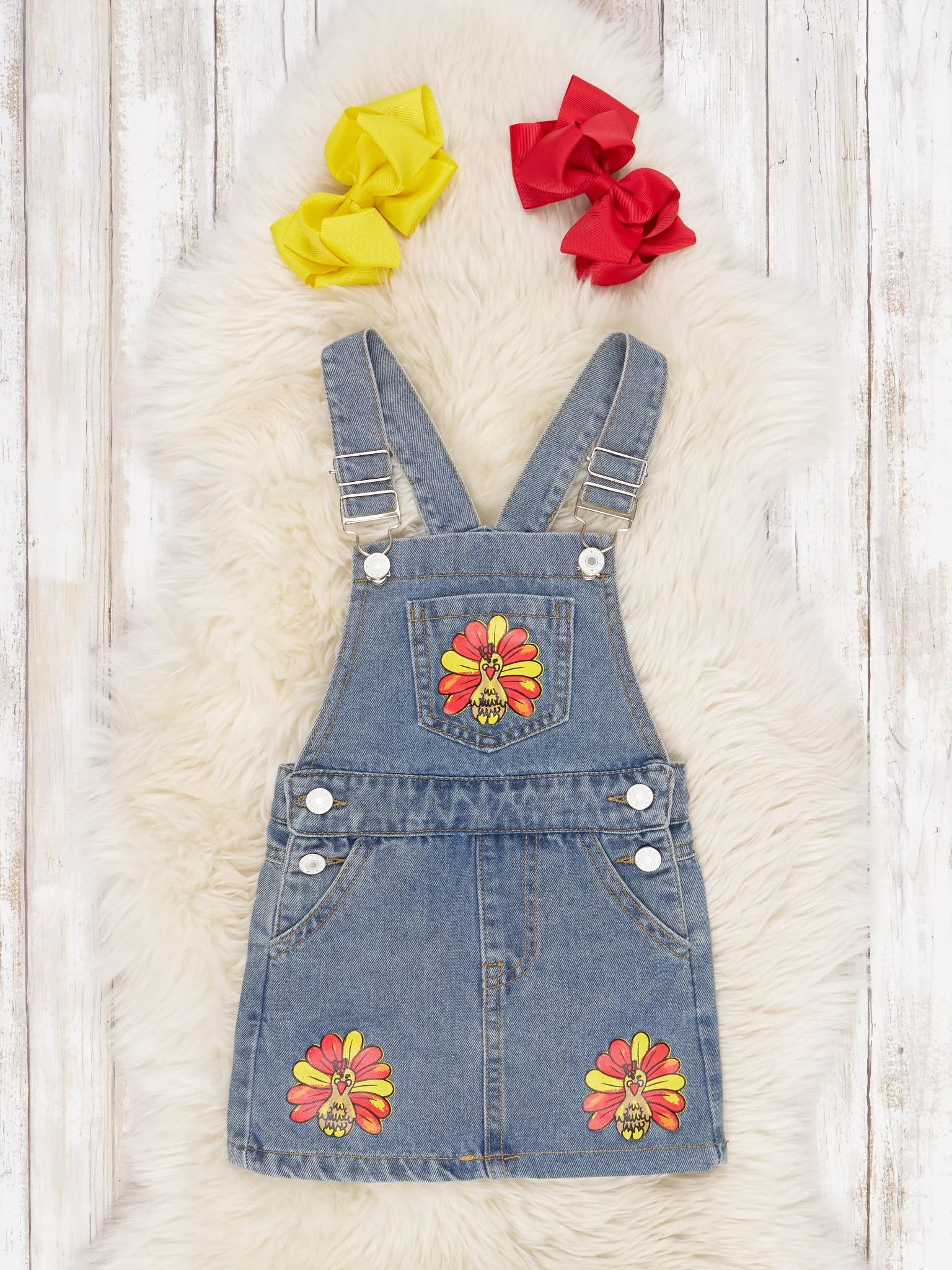 Red Striped Shirt & Denim Turkey Overall Dress