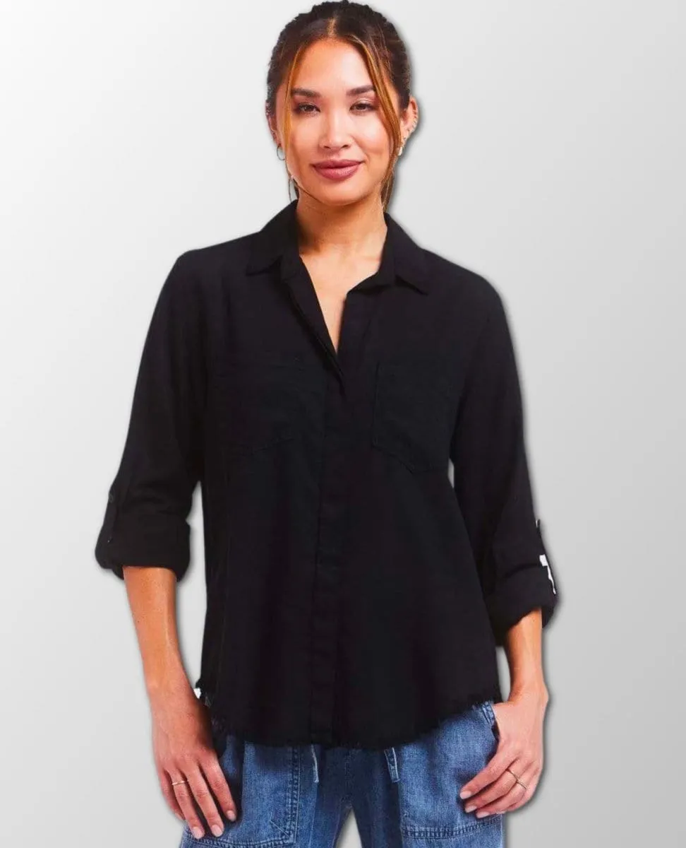 Riley Frayed Hem Shirt Black