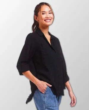 Riley Frayed Hem Shirt Black