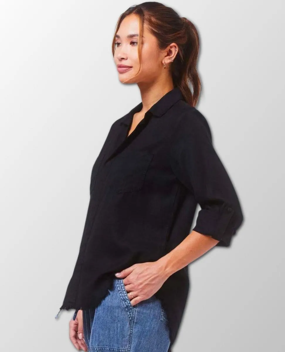 Riley Frayed Hem Shirt Black