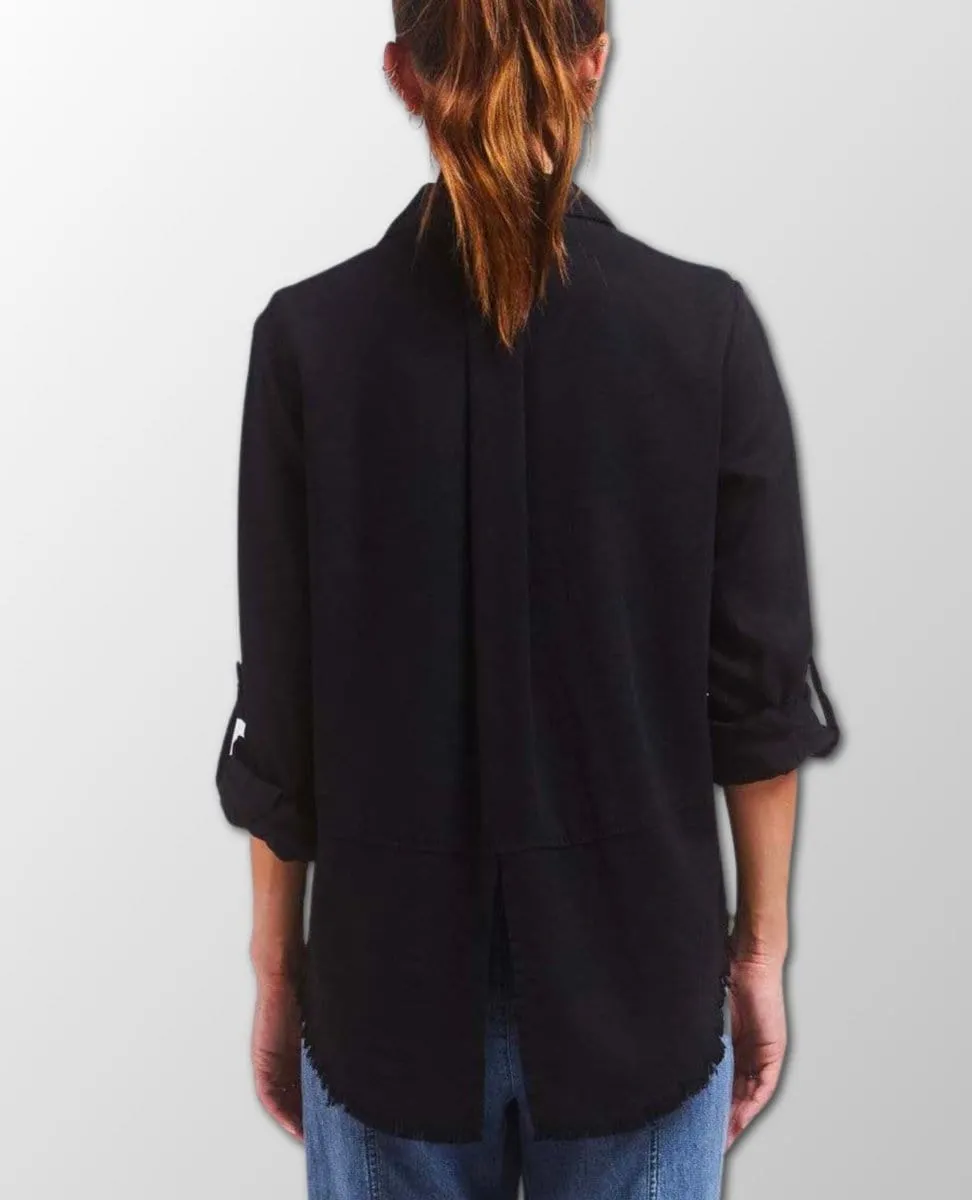 Riley Frayed Hem Shirt Black