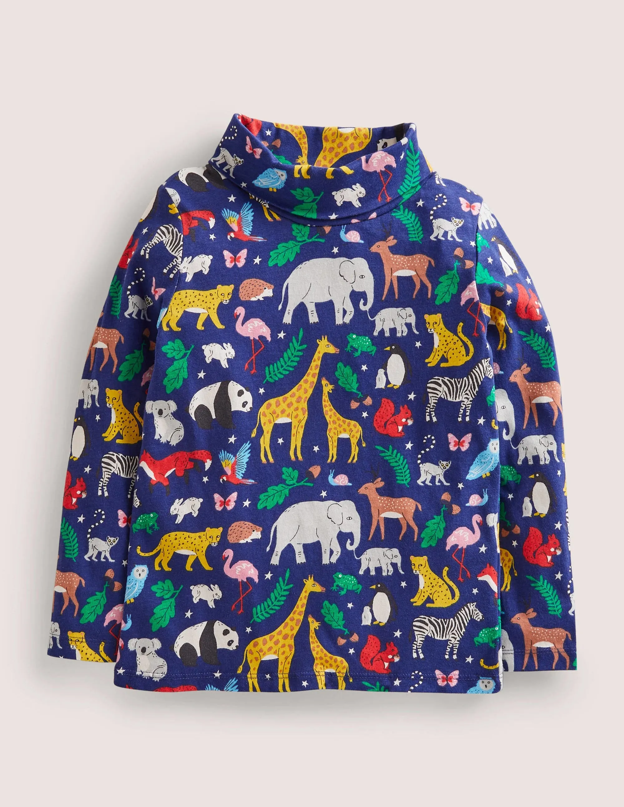 Roll Neck Supersoft T-shirt-Starboard Blue Global Animals