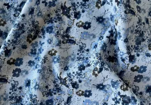 Scattered Delicate Blue Posies on Pearl Grey Cotton Lawn (Made in Italy)