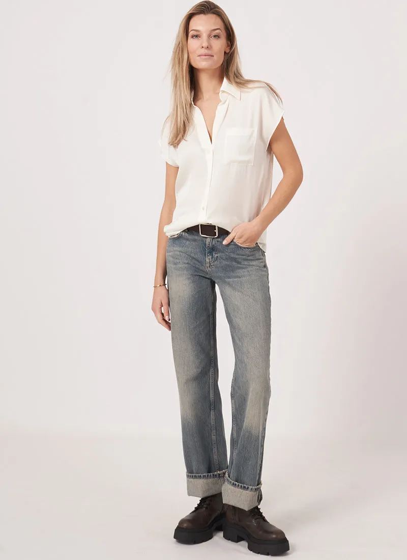 Short-Sleeve Silk Blouse