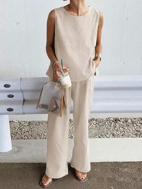 Soft Airy 100% Cotton Sleeveless Top & Pants Suits