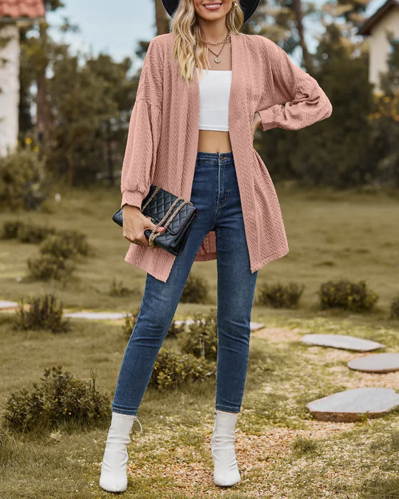 Solid Knit Soft Long Sleeve Open Front Lightweight Knit Cardigans