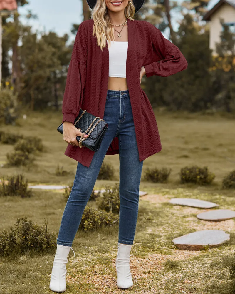Solid Knit Soft Long Sleeve Open Front Lightweight Knit Cardigans