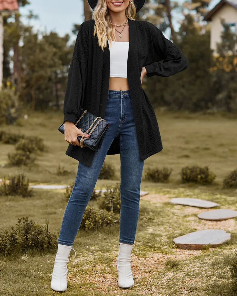 Solid Knit Soft Long Sleeve Open Front Lightweight Knit Cardigans