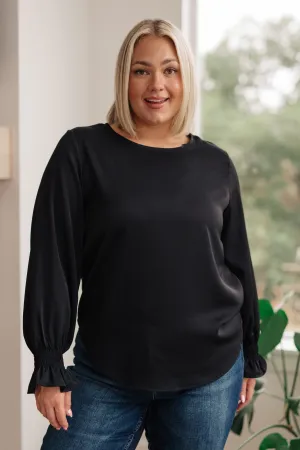 SP24- Peaceful Moments Smocked Sleeve Blouse in Black (Reg & Curvy)