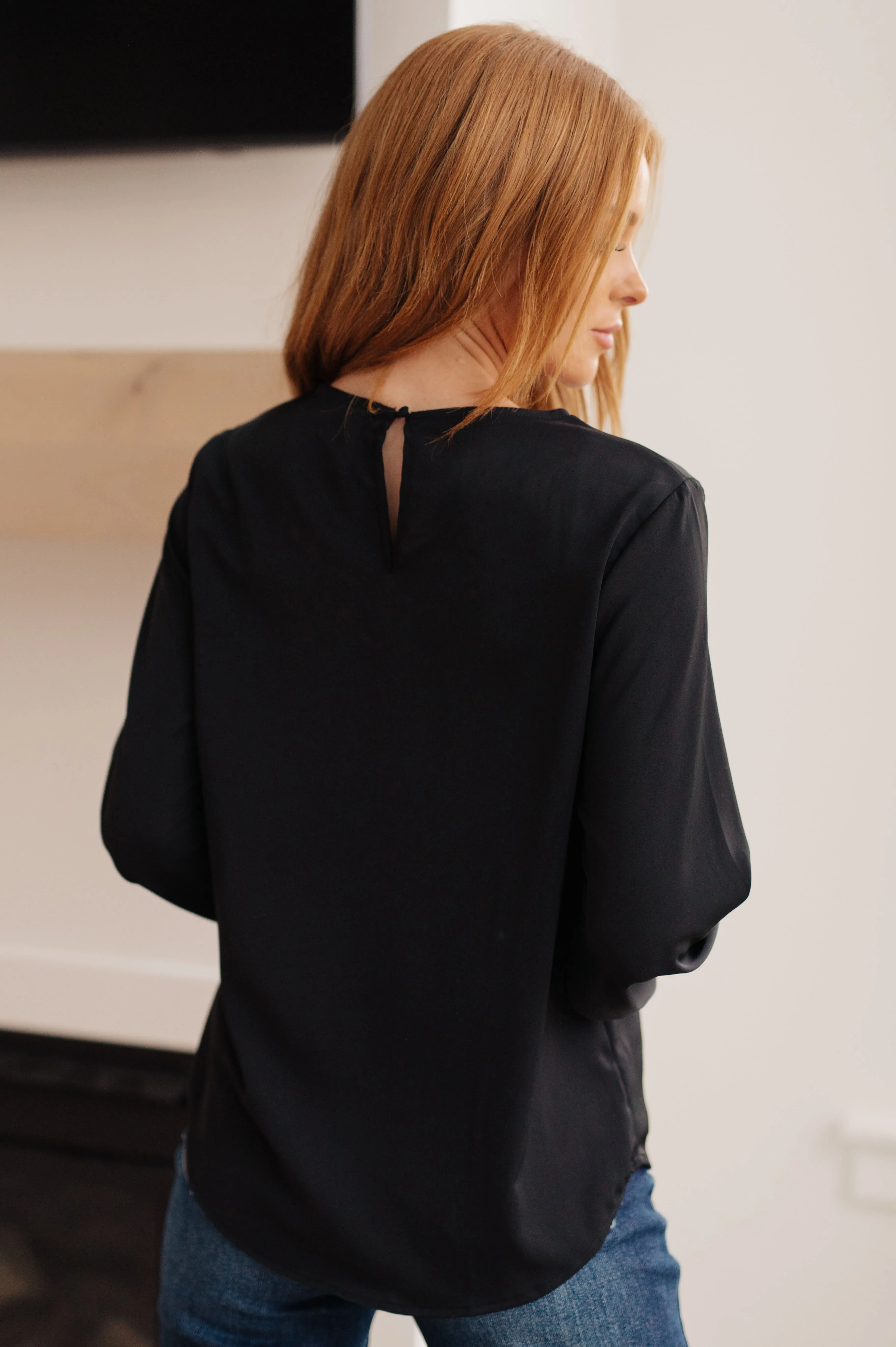 SP24- Peaceful Moments Smocked Sleeve Blouse in Black (Reg & Curvy)