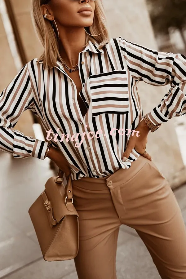 Stripe Print Casual Pocket All-match Shirt