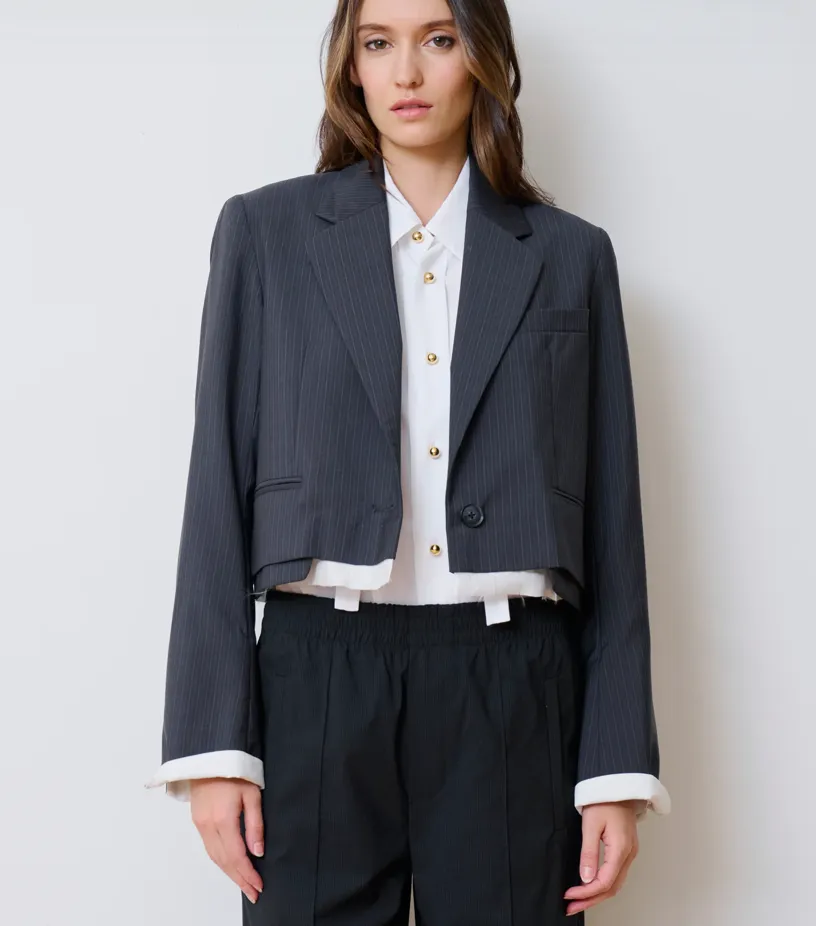 The Cocktail Blazer in Dark Grey Stripe
