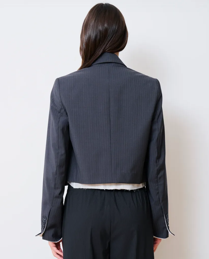 The Cocktail Blazer in Dark Grey Stripe