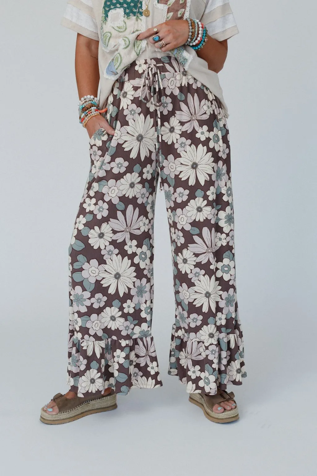 The Nest Happy Petal Wide Leg Pants - Chocolate