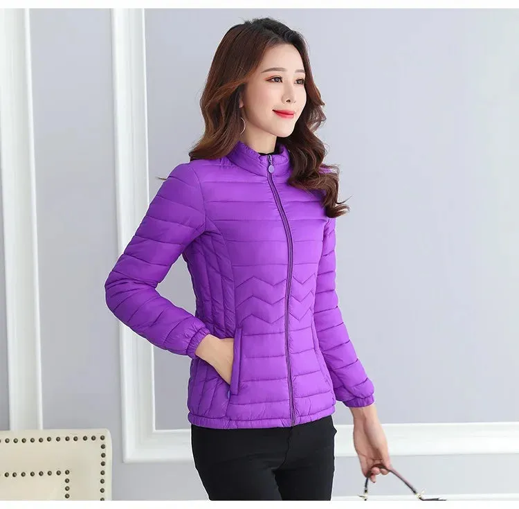 UHYTGF Thin Short Down Coats Women Parkas 2023 Winter Jackets for Women Coats Slim Big Size Female Parka Wave Pattern Jacket 44