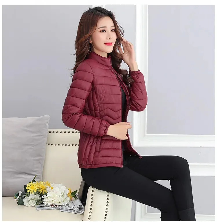 UHYTGF Thin Short Down Coats Women Parkas 2023 Winter Jackets for Women Coats Slim Big Size Female Parka Wave Pattern Jacket 44