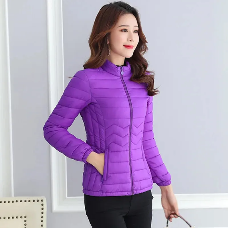 UHYTGF Thin Short Down Coats Women Parkas 2023 Winter Jackets for Women Coats Slim Big Size Female Parka Wave Pattern Jacket 44