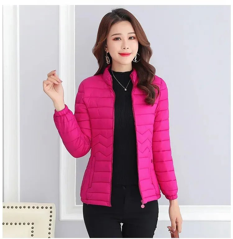 UHYTGF Thin Short Down Coats Women Parkas 2023 Winter Jackets for Women Coats Slim Big Size Female Parka Wave Pattern Jacket 44