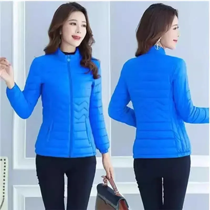 UHYTGF Thin Short Down Coats Women Parkas 2023 Winter Jackets for Women Coats Slim Big Size Female Parka Wave Pattern Jacket 44