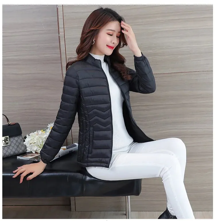 UHYTGF Thin Short Down Coats Women Parkas 2023 Winter Jackets for Women Coats Slim Big Size Female Parka Wave Pattern Jacket 44