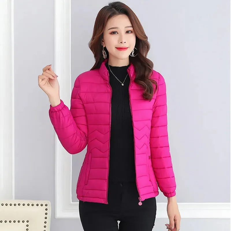 UHYTGF Thin Short Down Coats Women Parkas 2023 Winter Jackets for Women Coats Slim Big Size Female Parka Wave Pattern Jacket 44