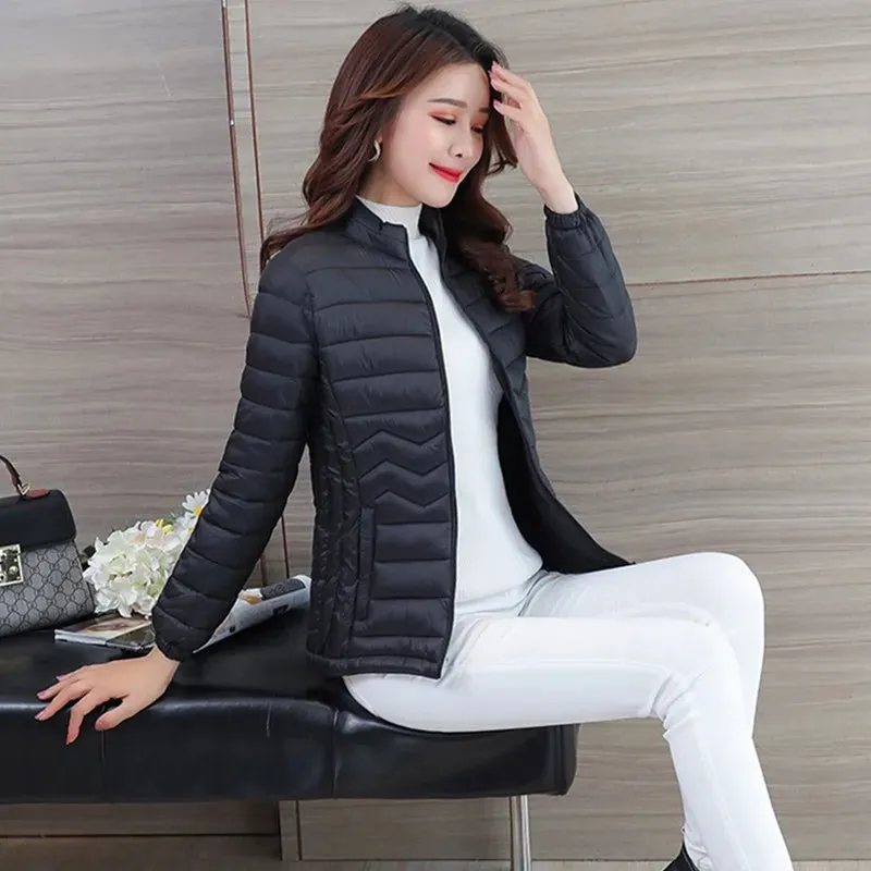 UHYTGF Thin Short Down Coats Women Parkas 2023 Winter Jackets for Women Coats Slim Big Size Female Parka Wave Pattern Jacket 44