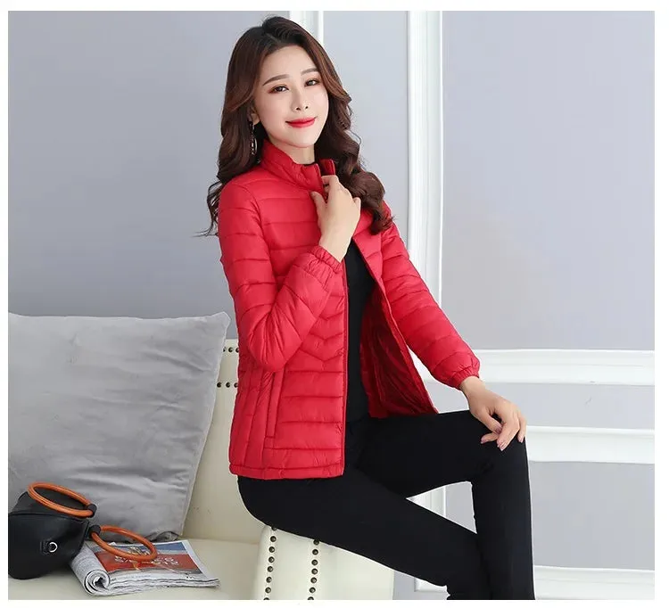 UHYTGF Thin Short Down Coats Women Parkas 2023 Winter Jackets for Women Coats Slim Big Size Female Parka Wave Pattern Jacket 44