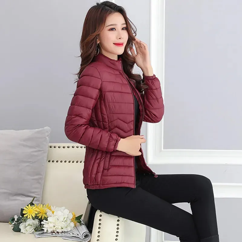 UHYTGF Thin Short Down Coats Women Parkas 2023 Winter Jackets for Women Coats Slim Big Size Female Parka Wave Pattern Jacket 44