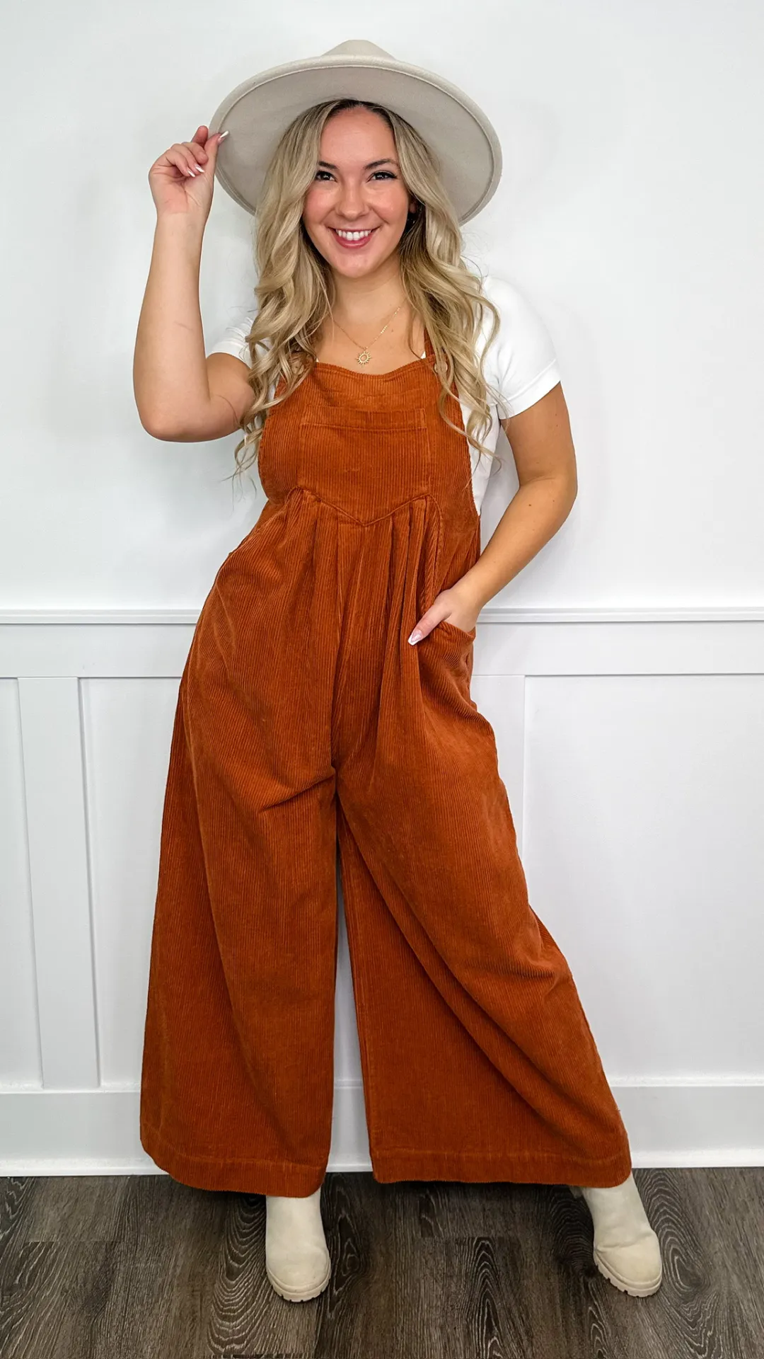 We Have to Go Corduroy Orange Avery Mae Overalls