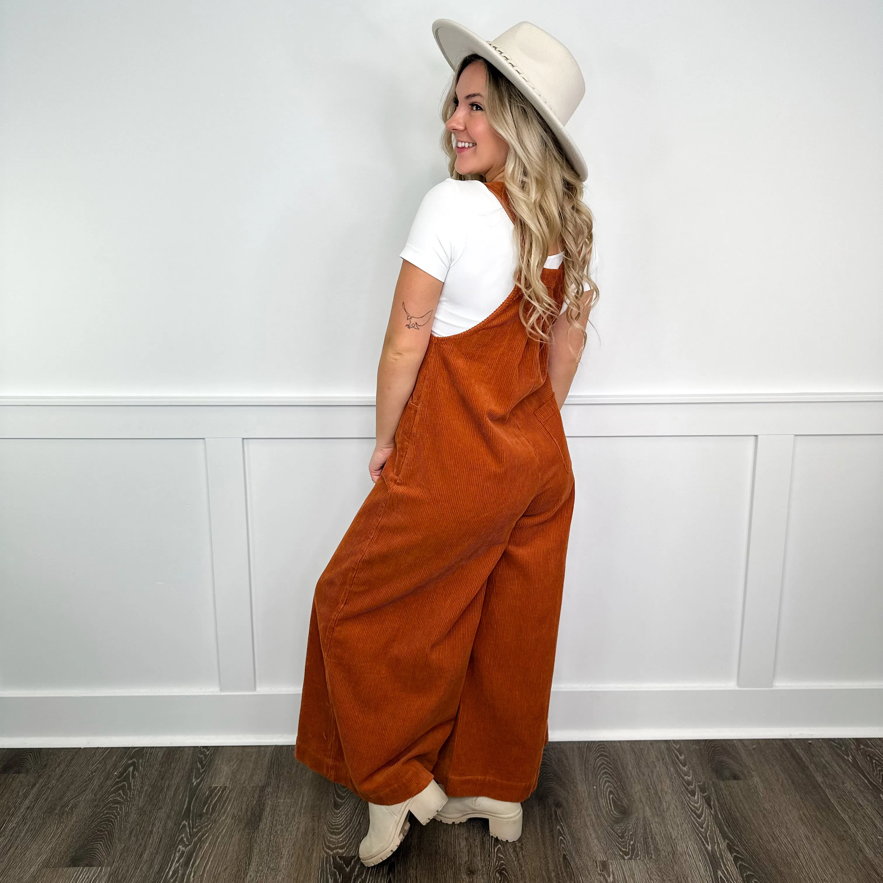 We Have to Go Corduroy Orange Avery Mae Overalls