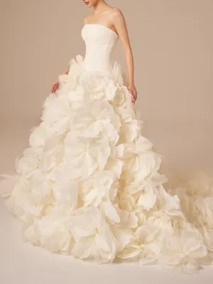 Wenkouban-Christmas Thanksgiving Gift New Year's Eve Dress party look inspos back to school dress  White 3D Floral Strapless Wedding Dress