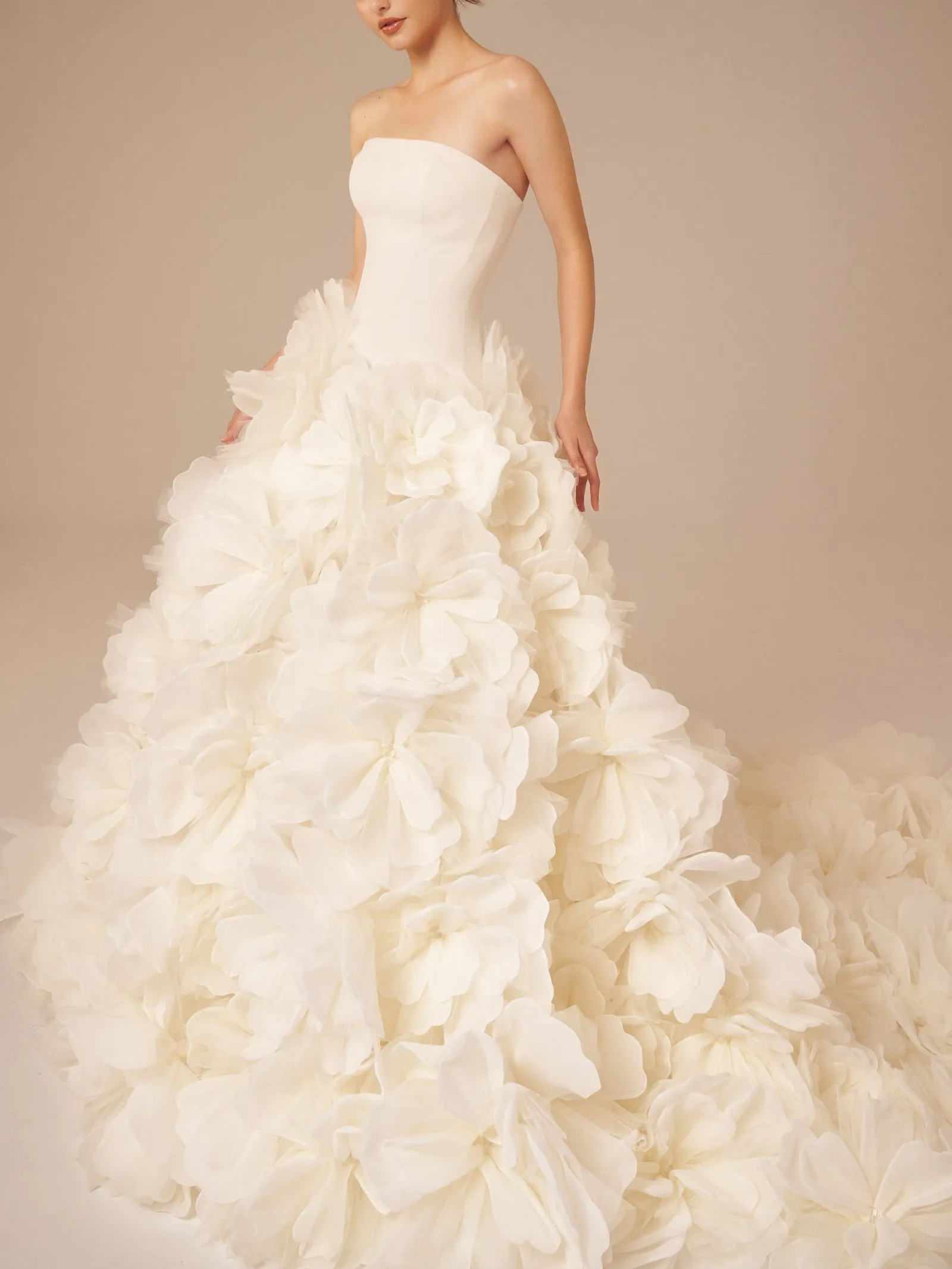 Wenkouban-Christmas Thanksgiving Gift New Year's Eve Dress party look inspos back to school dress  White 3D Floral Strapless Wedding Dress