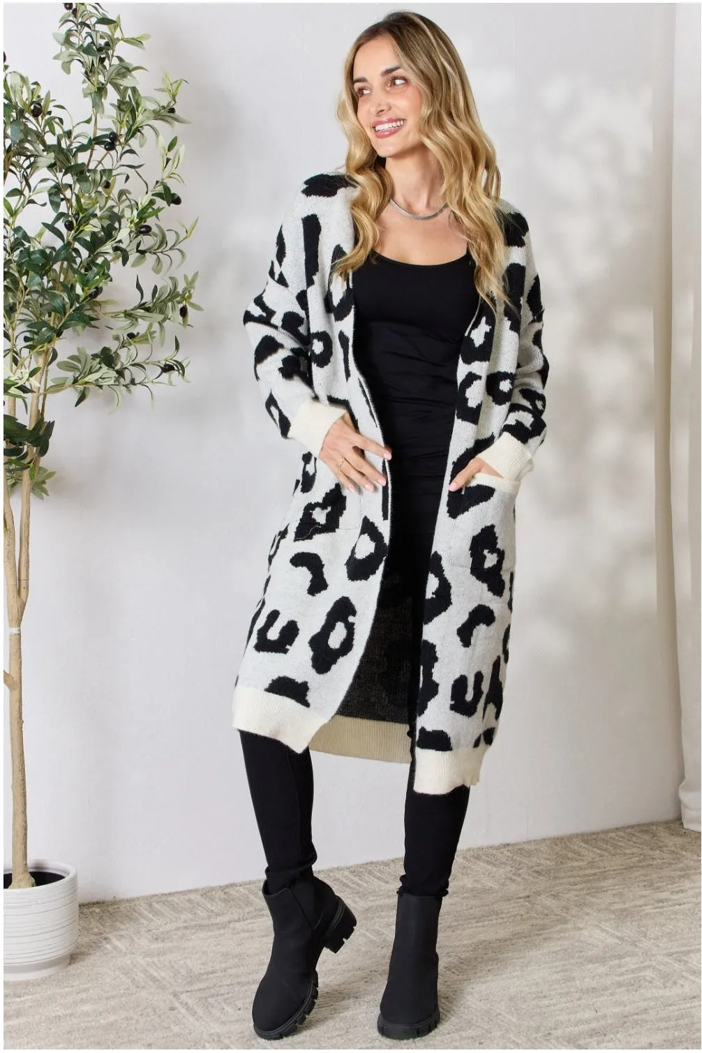 Women BiBi Leopard Open Front Cardigan