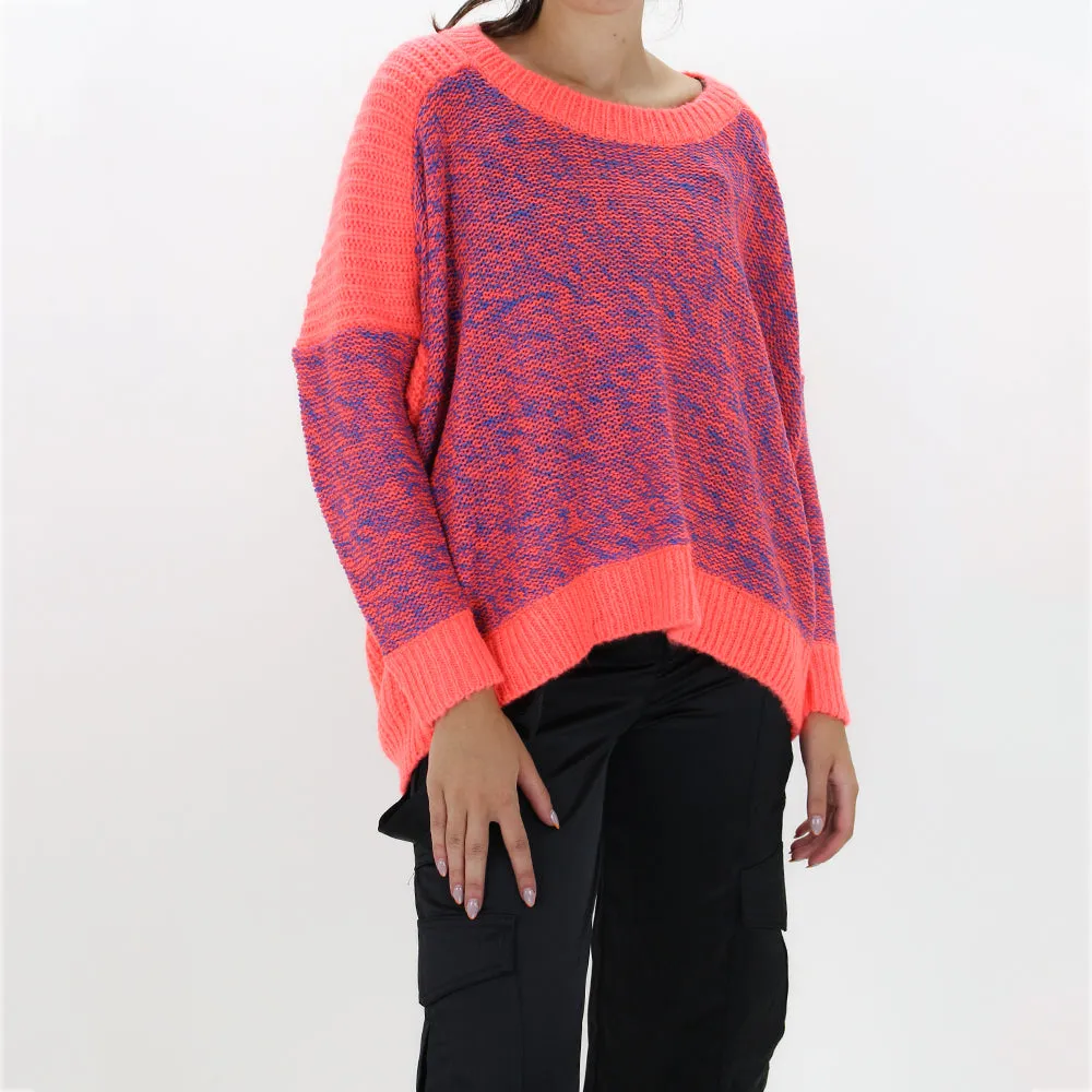 Women's Cable Knit Sweater,Neon Pink