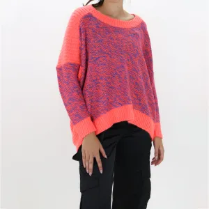 Women's Cable Knit Sweater,Neon Pink
