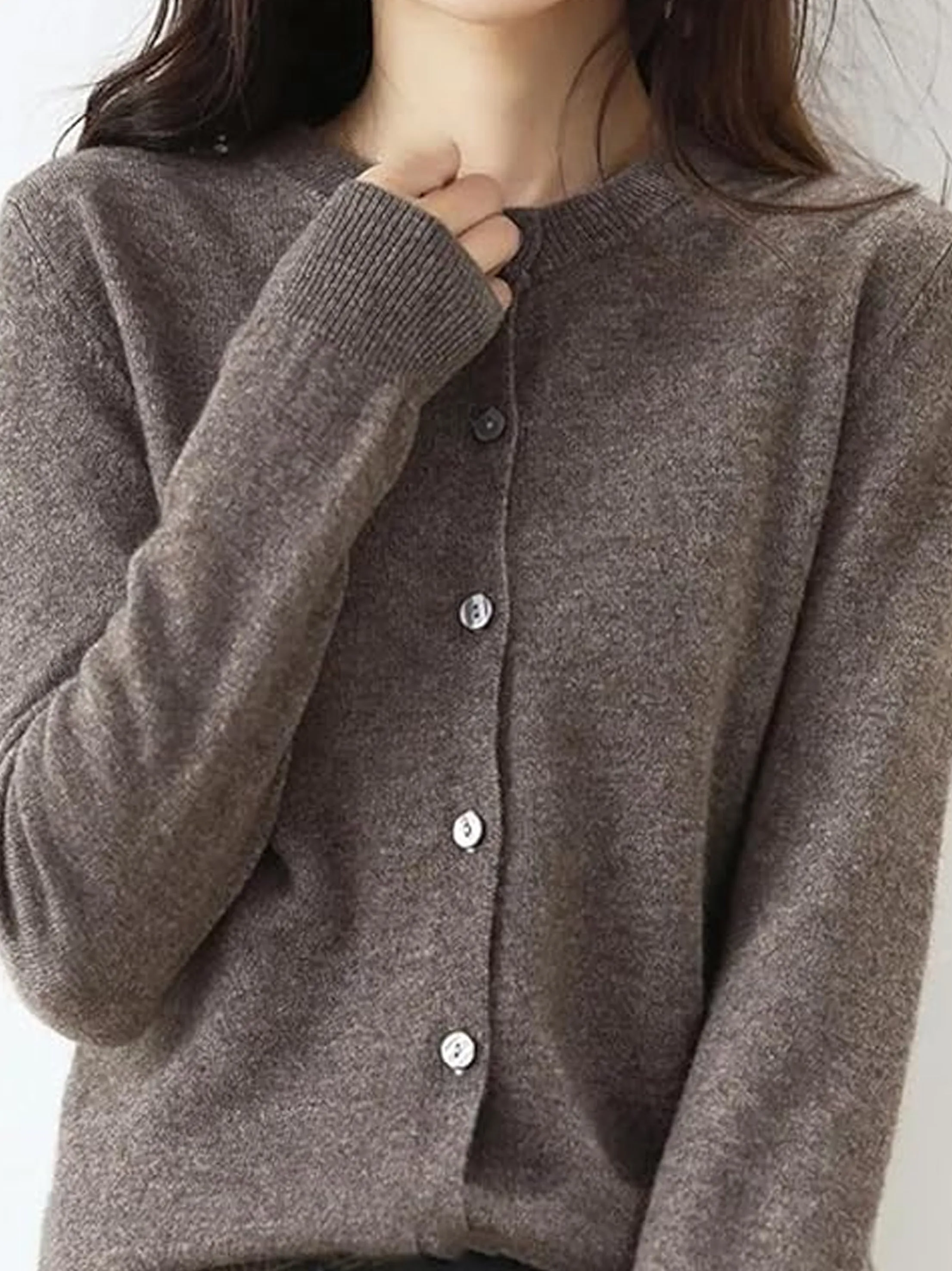 Women's Plain Knitted Cardigan,Beige