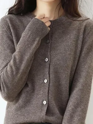 Women's Plain Knitted Cardigan,Beige