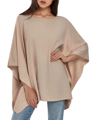 Womens Pullover Poncho Sweater Ponchos Cashmere Feel Shawl Loose Fitting Ponchos Wraps Baggy Tops for Fall
