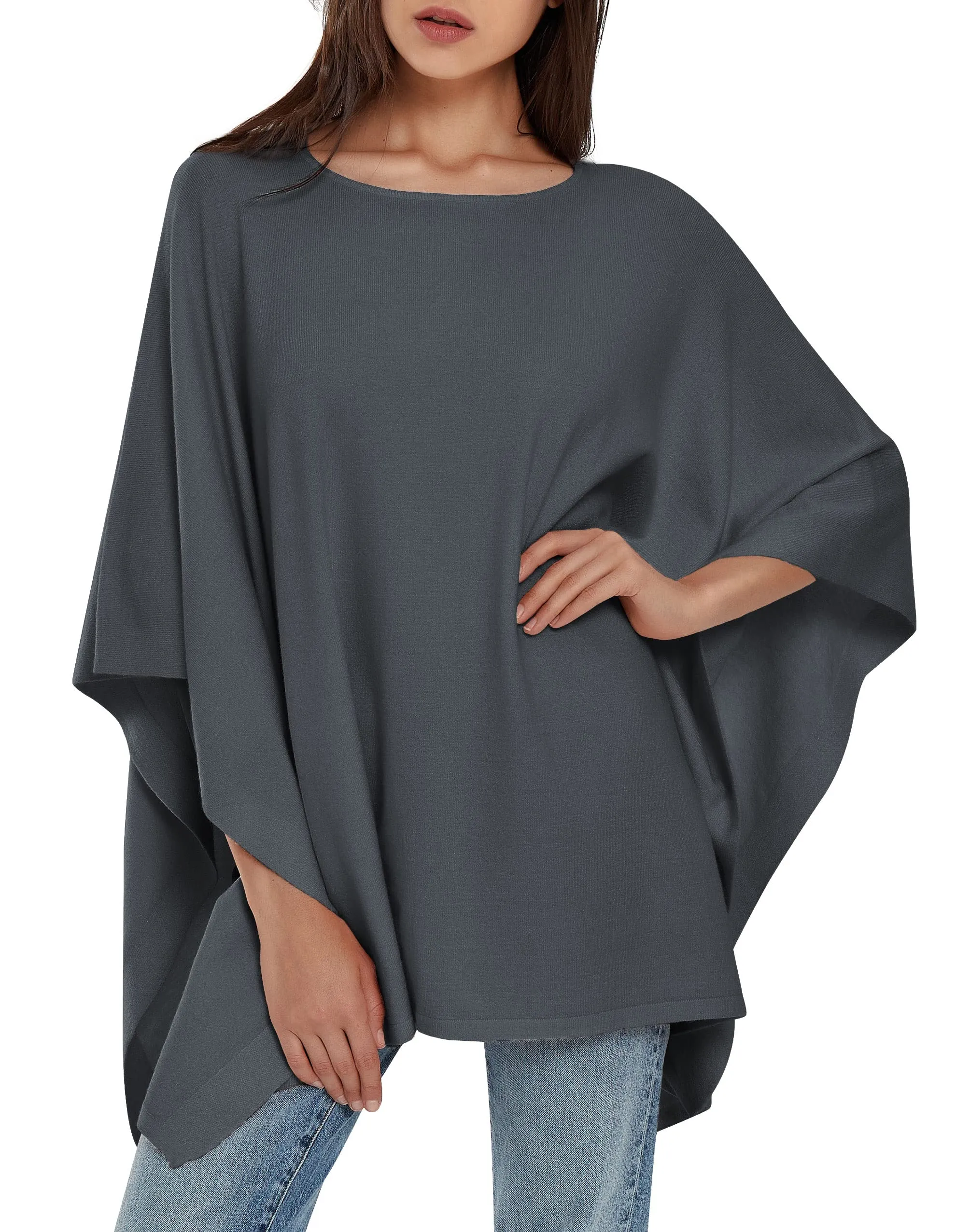 Womens Pullover Poncho Sweater Ponchos Cashmere Feel Shawl Loose Fitting Ponchos Wraps Baggy Tops for Fall
