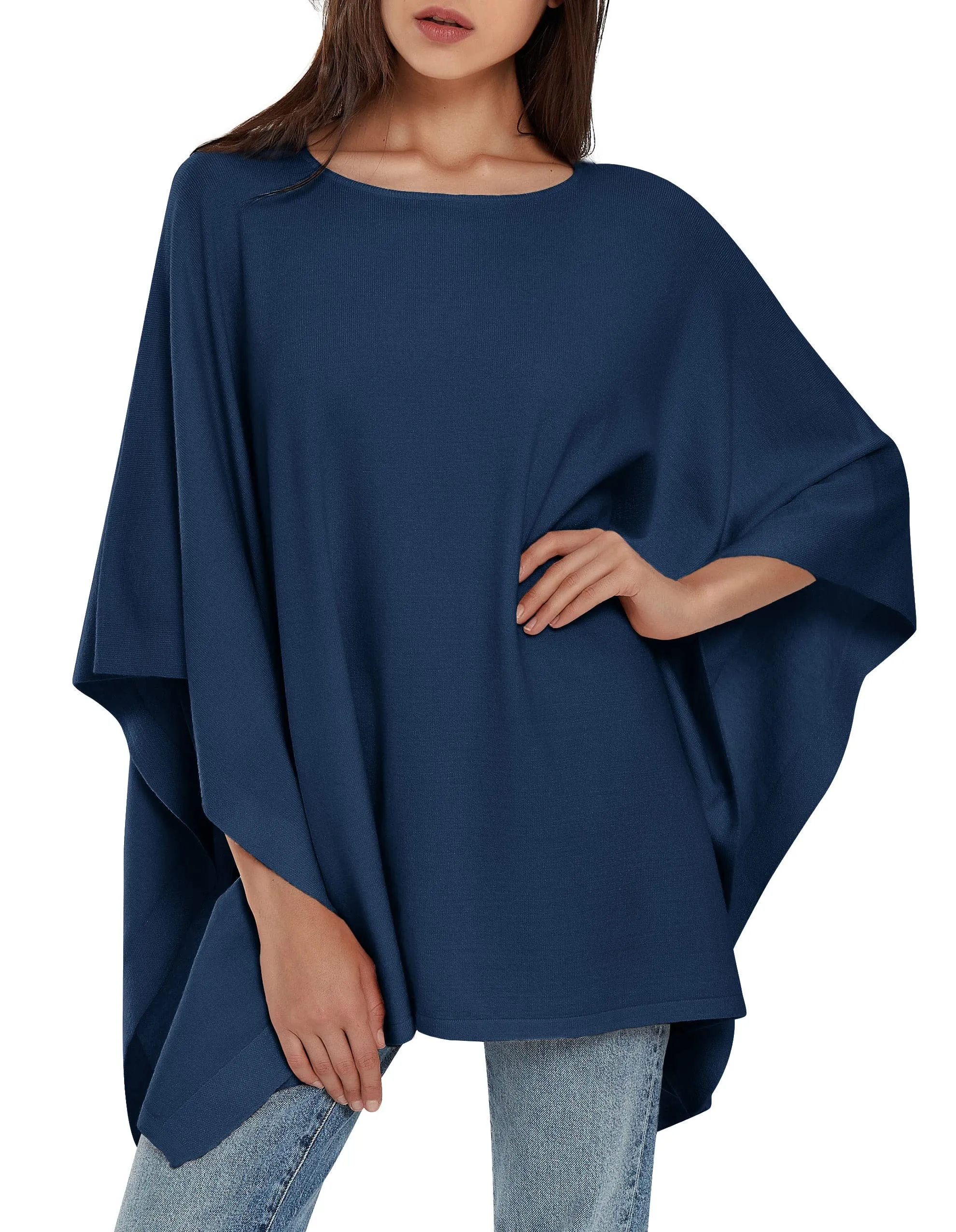 Womens Pullover Poncho Sweater Ponchos Cashmere Feel Shawl Loose Fitting Ponchos Wraps Baggy Tops for Fall