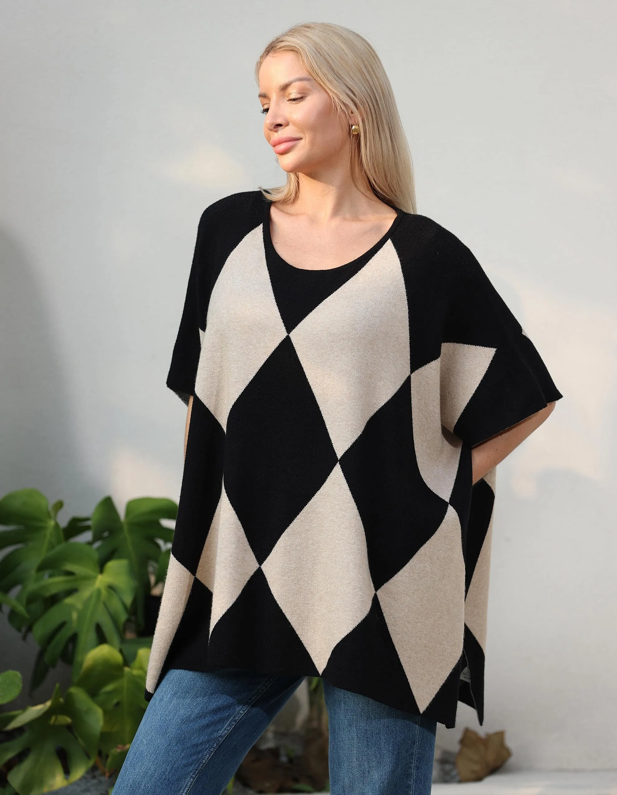 Womens Pullover Poncho Sweater Ponchos Cashmere Feel Shawl Loose Fitting Ponchos Wraps Baggy Tops for Fall