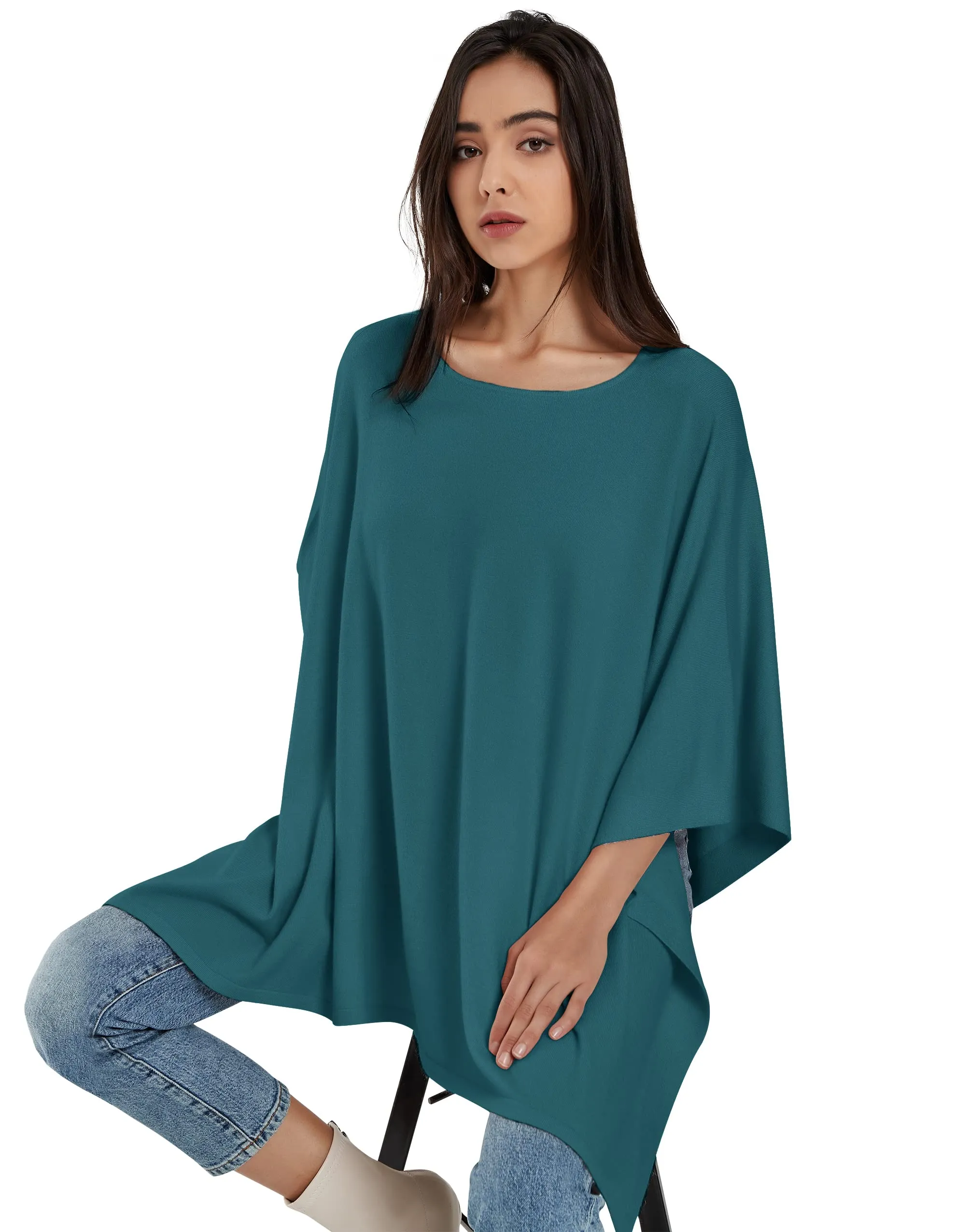 Womens Pullover Poncho Sweater Ponchos Cashmere Feel Shawl Loose Fitting Ponchos Wraps Baggy Tops for Fall
