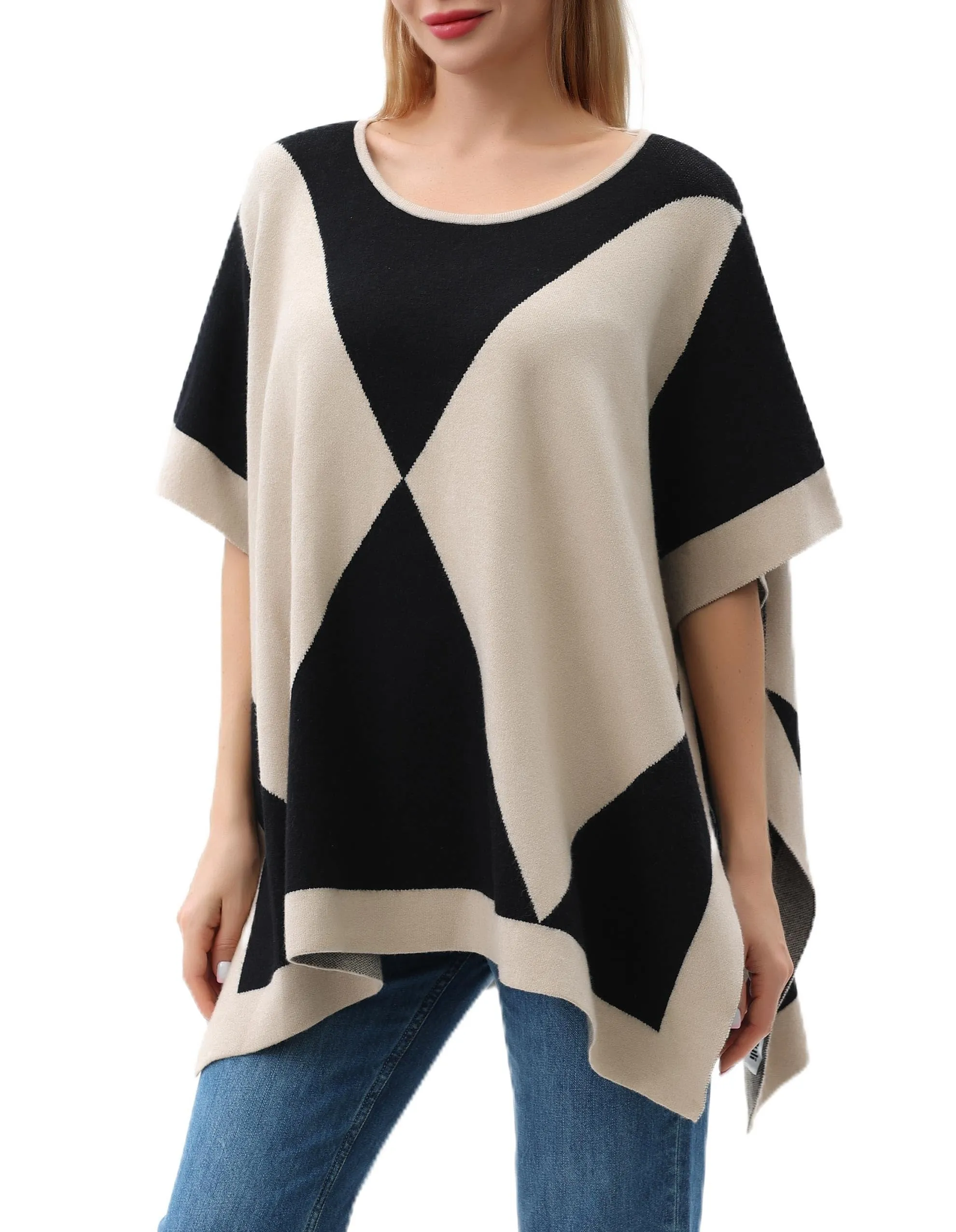 Womens Pullover Poncho Sweater Ponchos Cashmere Feel Shawl Loose Fitting Ponchos Wraps Baggy Tops for Fall