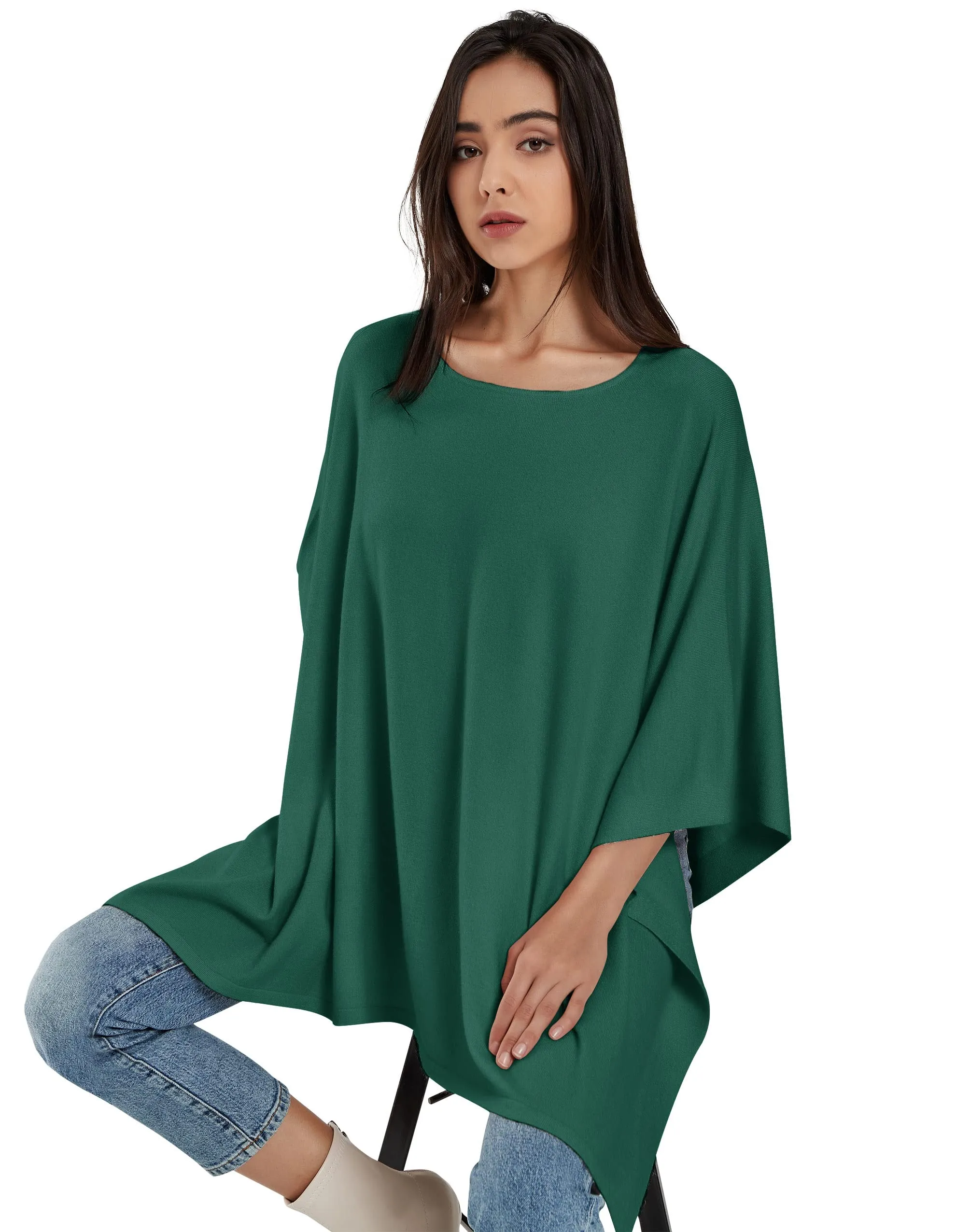 Womens Pullover Poncho Sweater Ponchos Cashmere Feel Shawl Loose Fitting Ponchos Wraps Baggy Tops for Fall