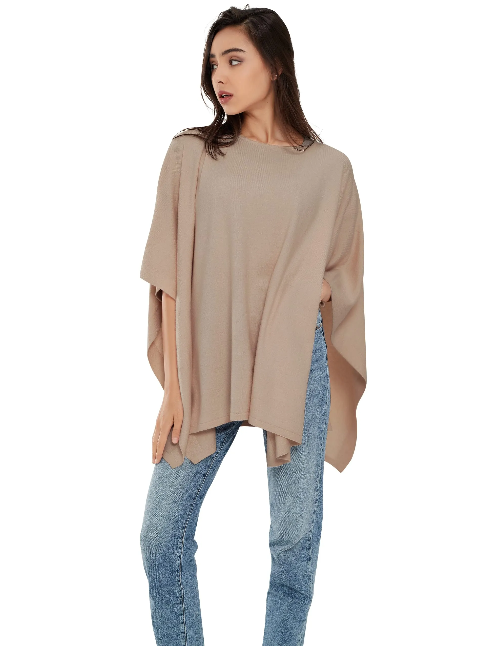 Womens Pullover Poncho Sweater Ponchos Cashmere Feel Shawl Loose Fitting Ponchos Wraps Baggy Tops for Fall