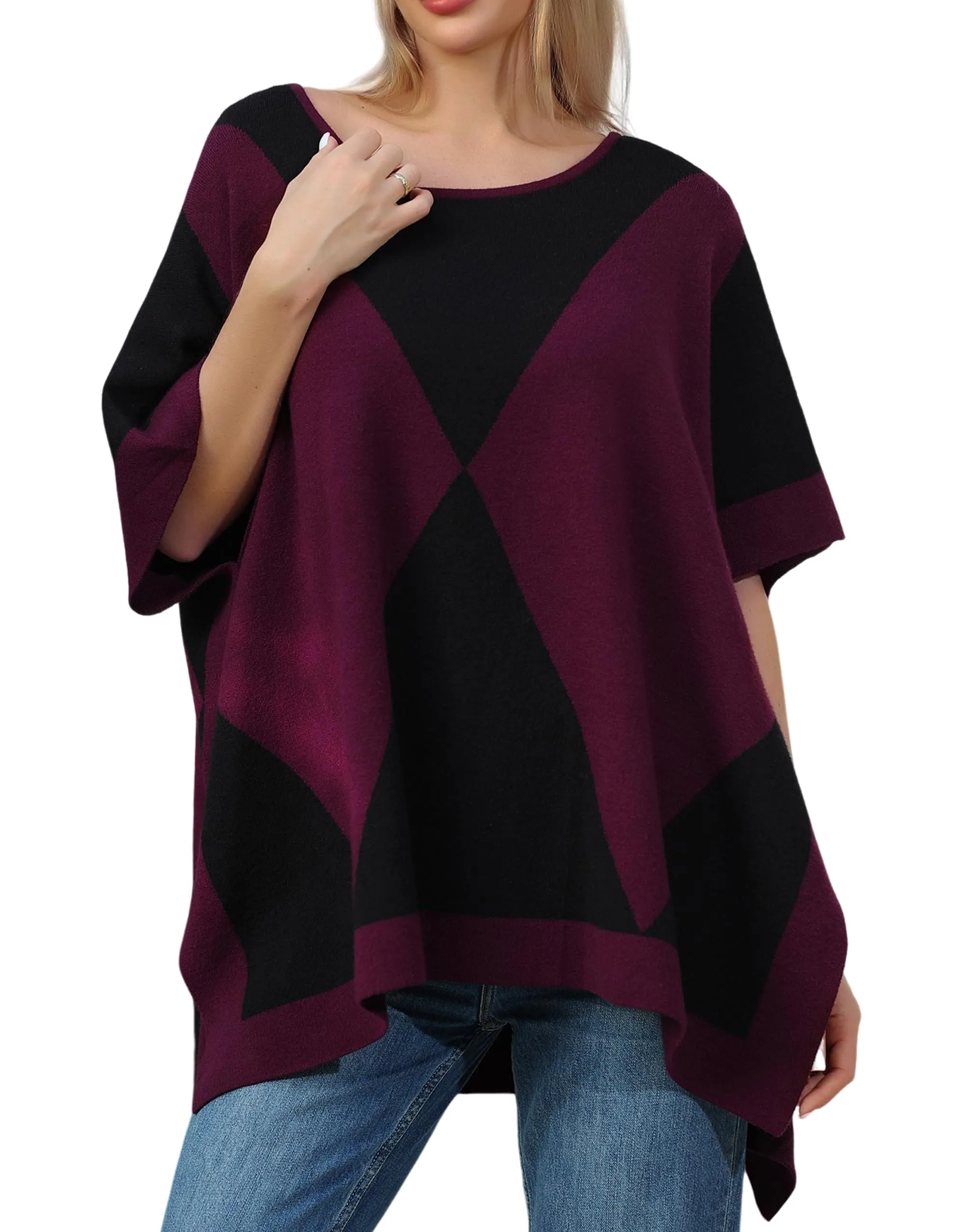 Womens Pullover Poncho Sweater Ponchos Cashmere Feel Shawl Loose Fitting Ponchos Wraps Baggy Tops for Fall