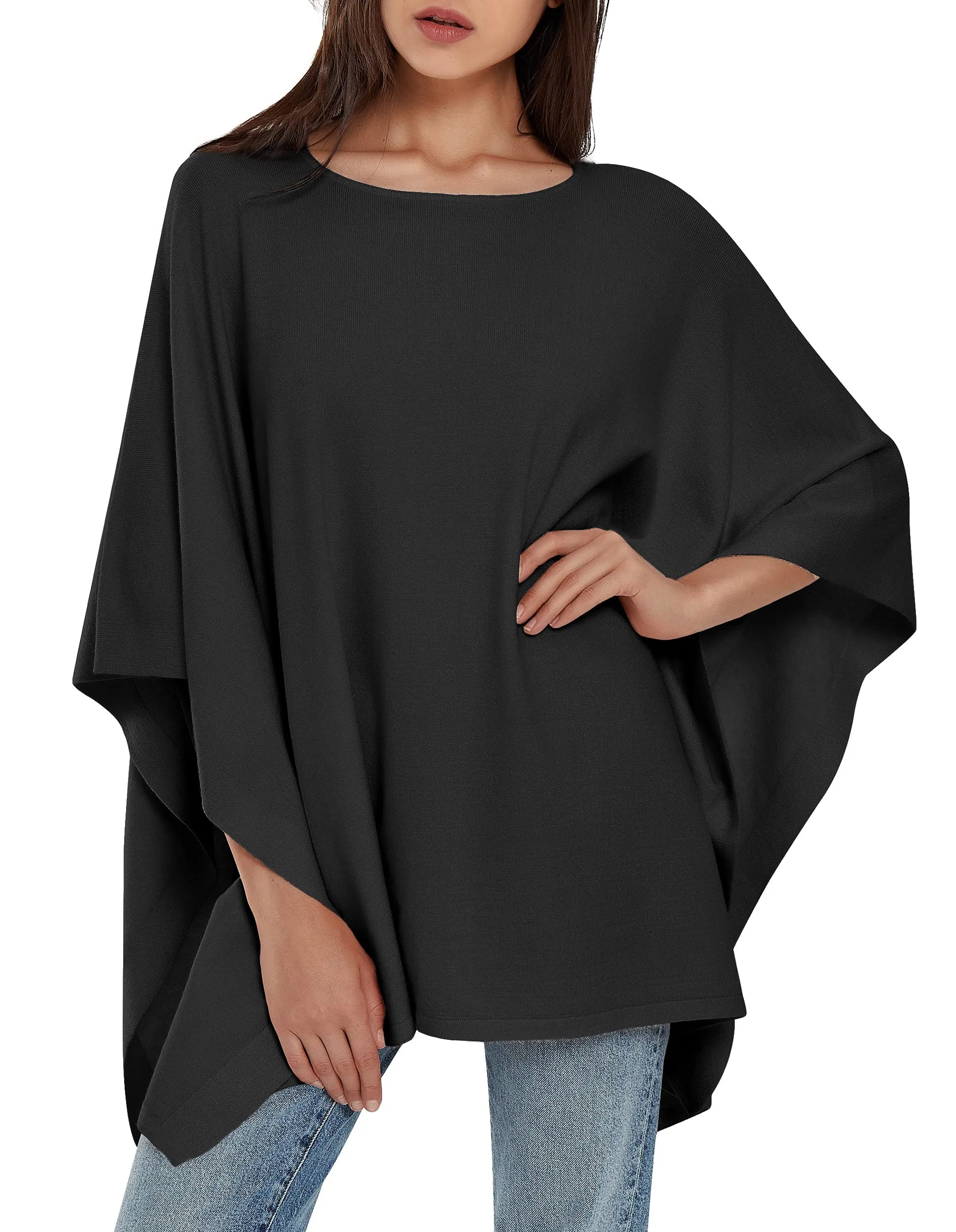 Womens Pullover Poncho Sweater Ponchos Cashmere Feel Shawl Loose Fitting Ponchos Wraps Baggy Tops for Fall