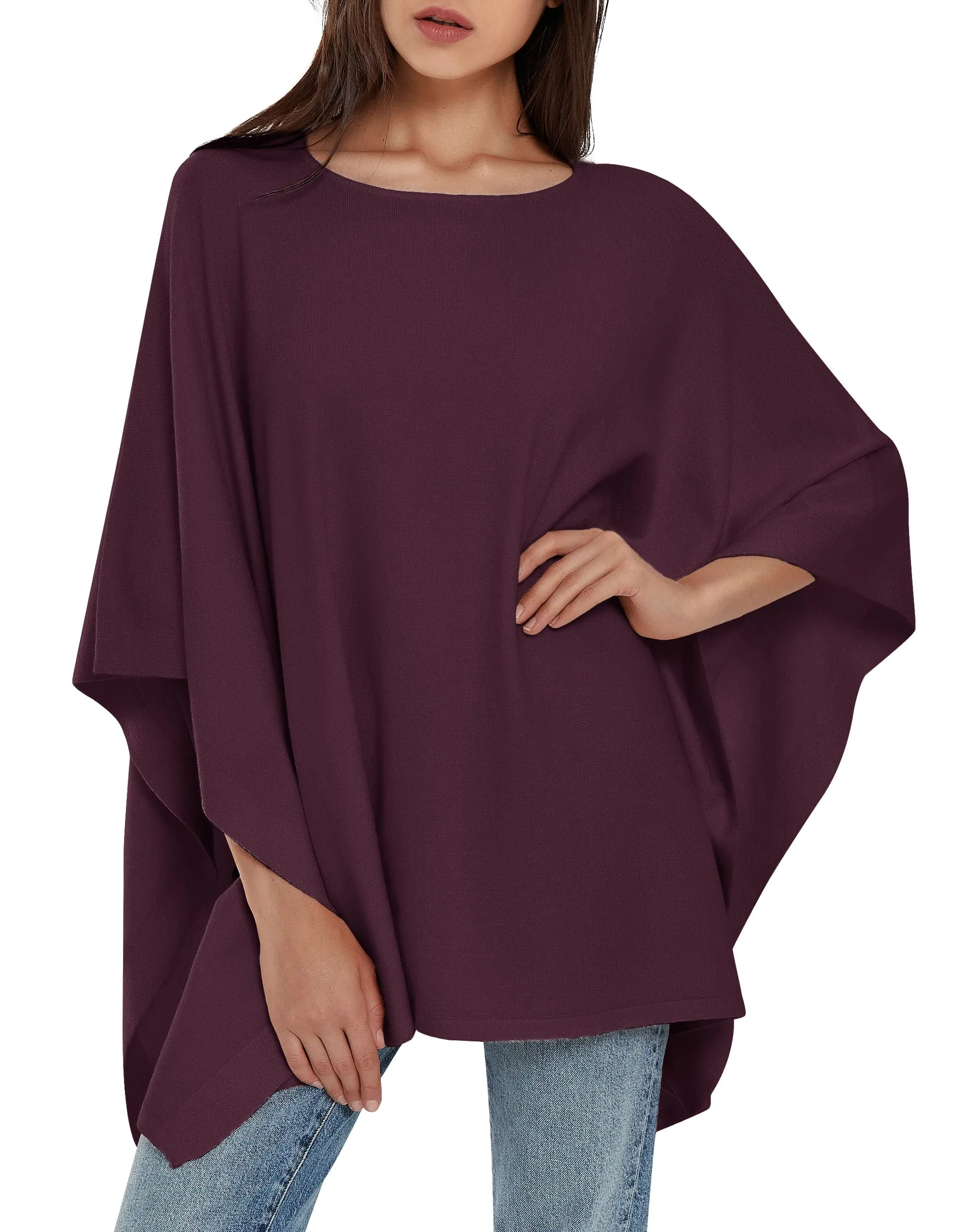 Womens Pullover Poncho Sweater Ponchos Cashmere Feel Shawl Loose Fitting Ponchos Wraps Baggy Tops for Fall